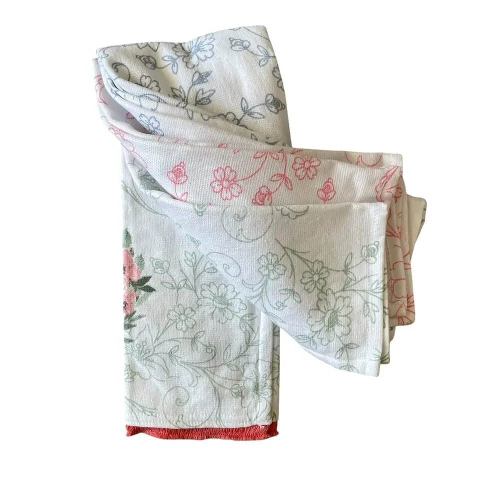 TAHARI HOME Kitchen Towels 3pk Easter Bunny Rabbit Garden Flowers 18